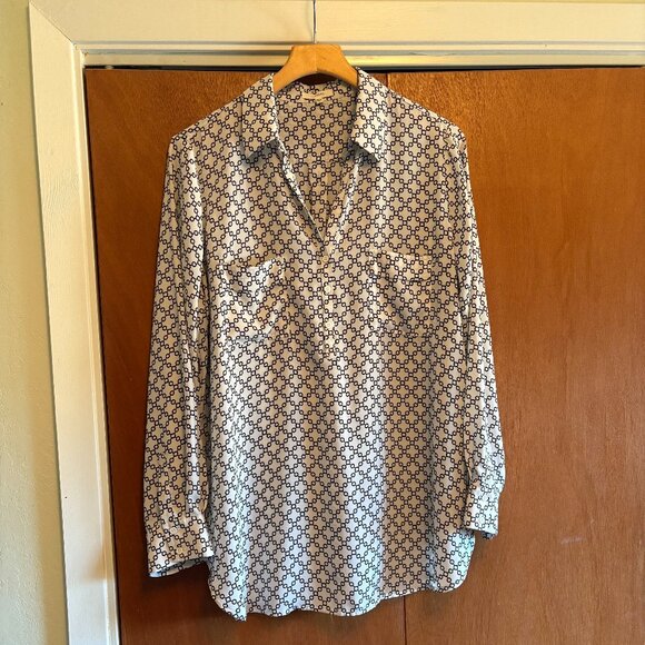 Pleione – L/S 3/4 Button Down Pullover Blouse – XL – White/Black - Picture 1 of 5